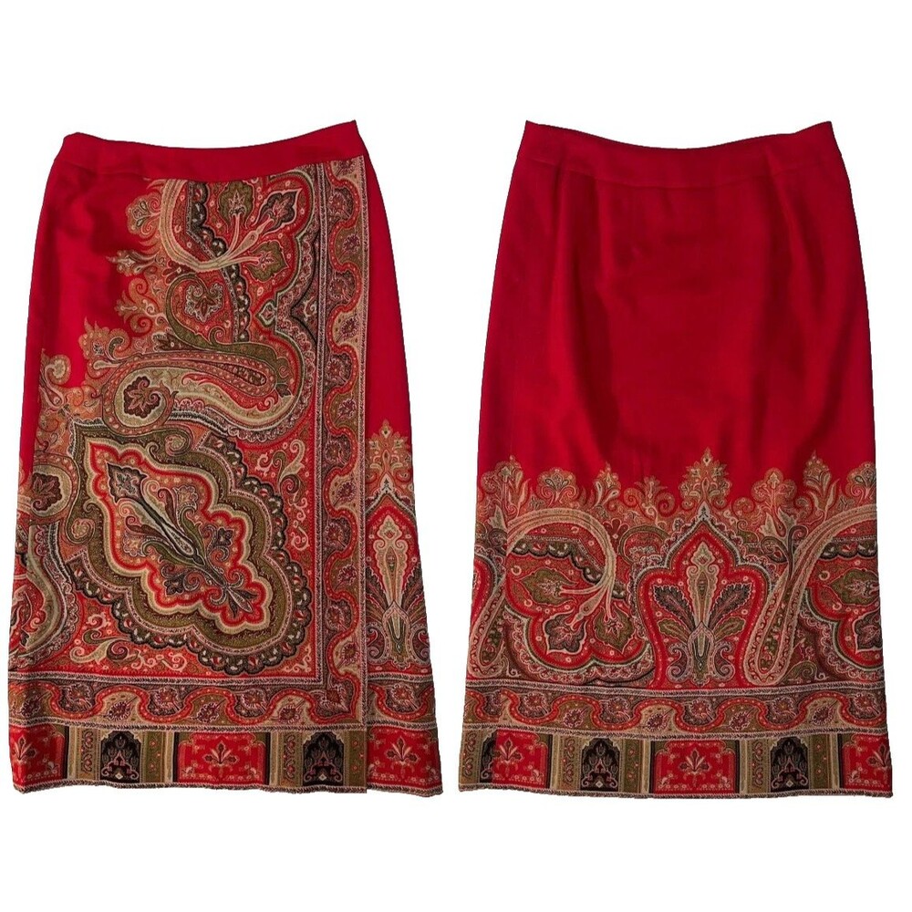 Talbot's 16 Wool Maxi Wrap Skirt Red Paisley holiday special occasion xl vintage